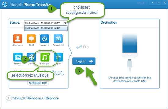 Copier musique depuis iTunes vers Android par Jihosoft Phone Data Transfer